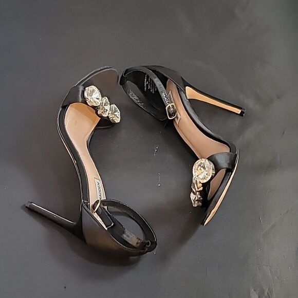 STEVE MADDEN SATIN OPEN TOE STILETTOS ADJUSTABLE BUCKLE ANKLE STRAP SANDAL R3 - Picture 13 of 16